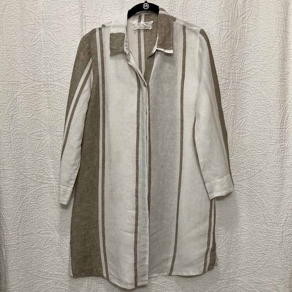 Stella Moda 100% Linen Women’s Lagenlook Shirt Dress sz Medium Italy